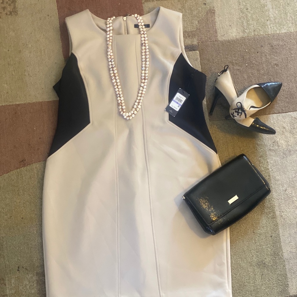 tommy hilfiger color block tan/black scuba dress
